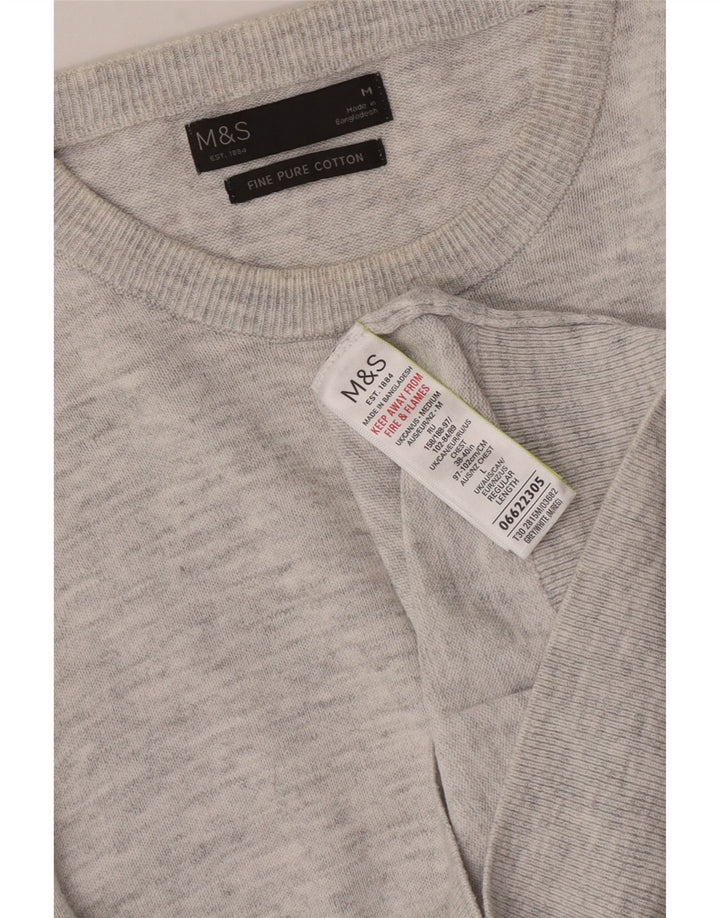 Marks & Spencer Jersey de cuello redondo para hombre de algodón moteado gris medio