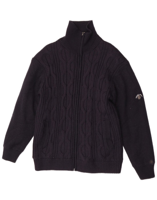 Vintage hombres Cardigan suéter XL azul marino lana merino