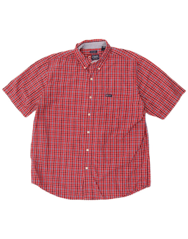 Chaps Camisa de manga corta para hombre de fácil cuidado, algodón a cuadros rojos grandes