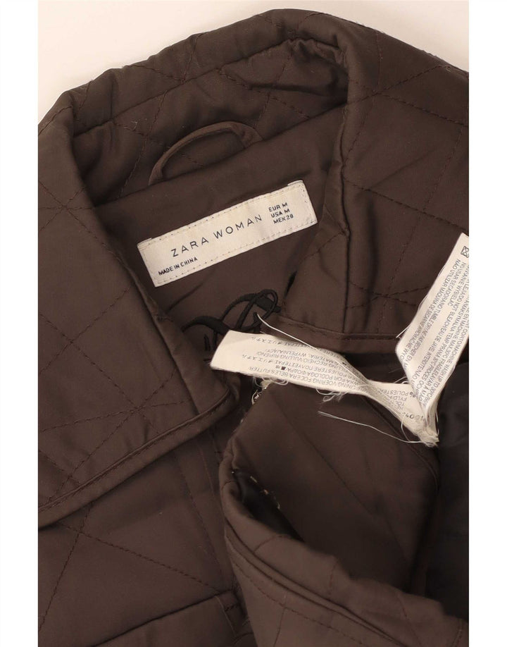 Zara Mujer Chaqueta Acolchada UK 42 Poliéster Marrón Medio