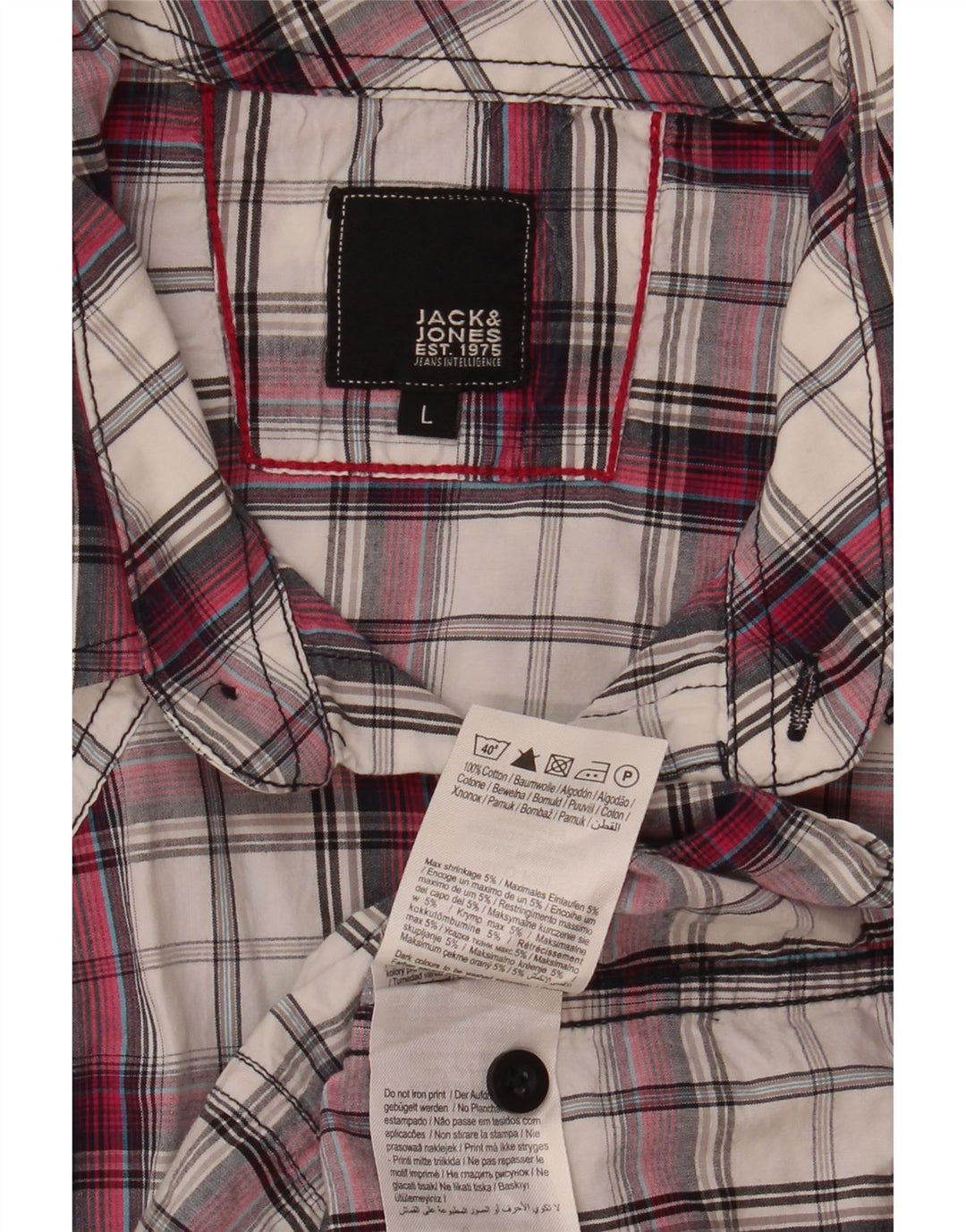 Jack & Jones Camisa gráfica grande de algodón a cuadros blancos para hombre