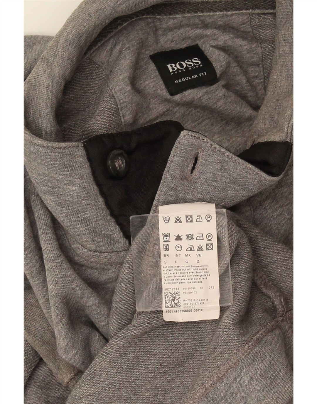 Hugo Boss Hombre Sudadera con cuello con botones Jumper Large Gris Algodón