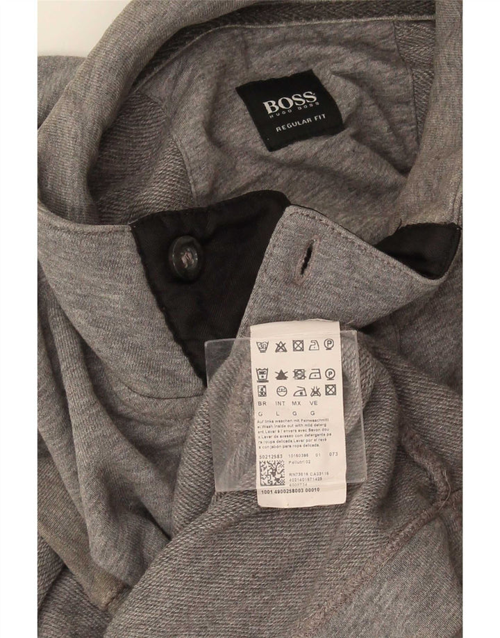 Hugo Boss Hombre Sudadera con cuello con botones Jumper Large Gris Algodón