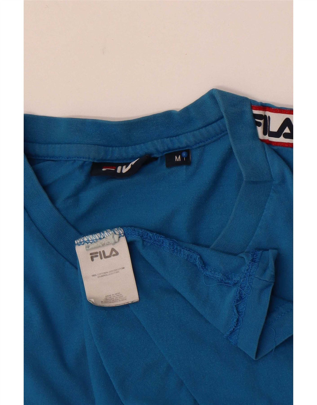 Fila Hombre Camiseta Gráfica Top Algodón Azul Medio