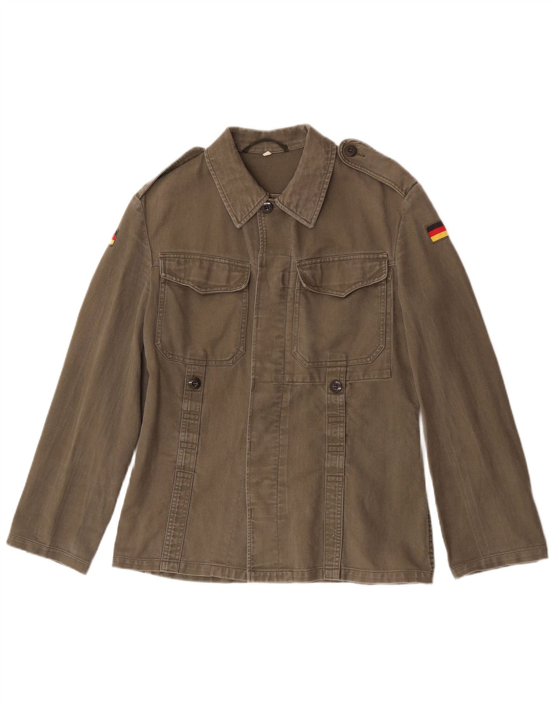 Vintage mujer camisa militar Reino Unido 10 pequeño caqui