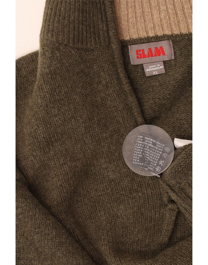 Slam Jersey De Cuello Con Cremallera Para Hombre XL Lana Virgen Caqui