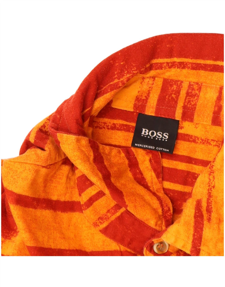 HUGO BOSS Camisa tipo jersey de manga corta para hombre XL Algodón a rayas naranja