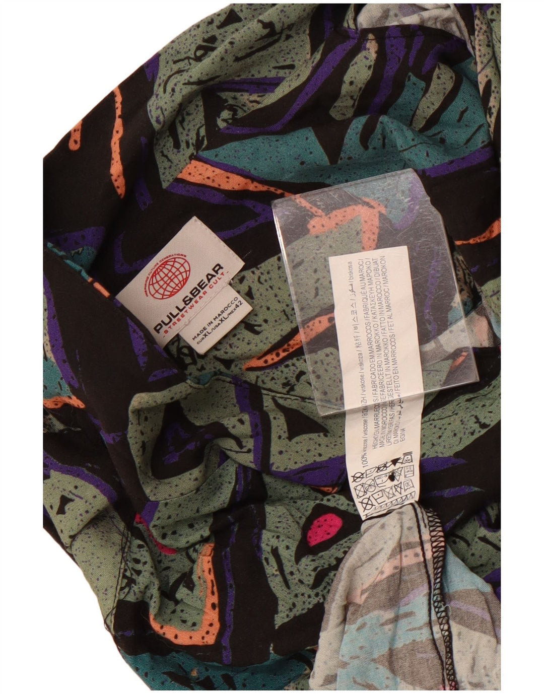 Camisa Pull & Bear Hombre Manga Corta XL Viscosa Geométrica Multicolor