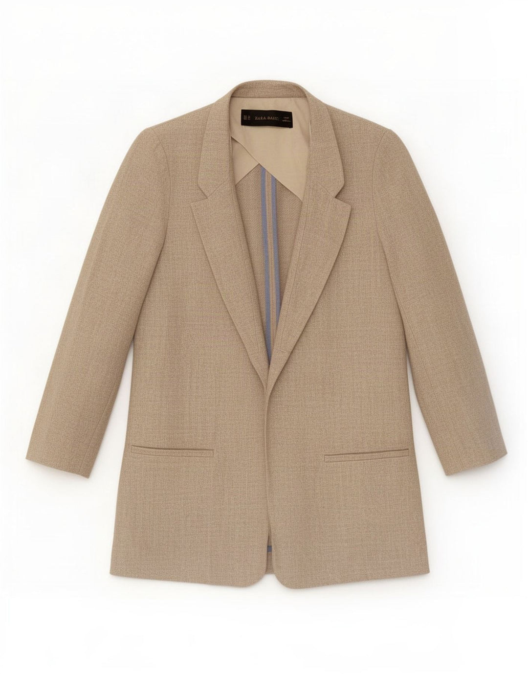 Zara Mujer Chaqueta Blazer Abierta Extragrande UK 6 XS Lino Beige