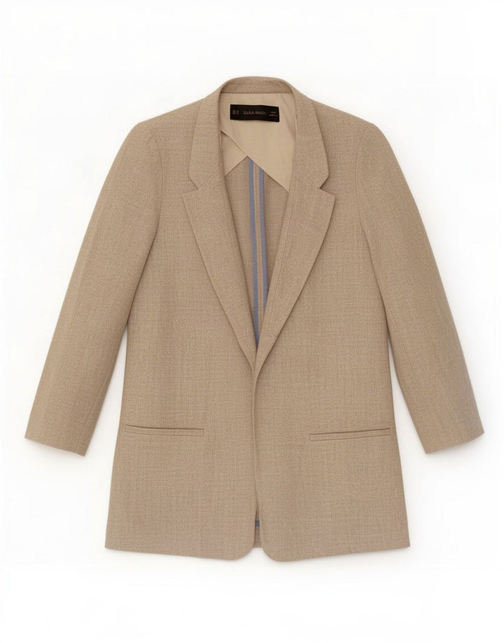Zara Mujer Chaqueta Blazer Abierta Extragrande UK 6 XS Lino Beige