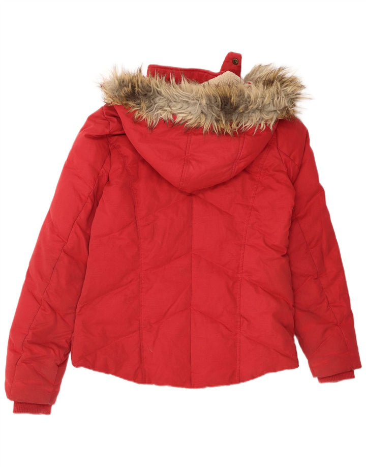 FAT FACE Chaqueta acolchada con capucha para mujer UK 10 Small Red Poliéster