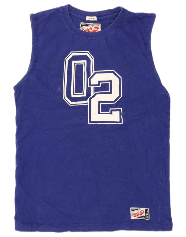 Russell Athletic - Camiseta sin mangas con gráfico para hombre, algodón azul medio