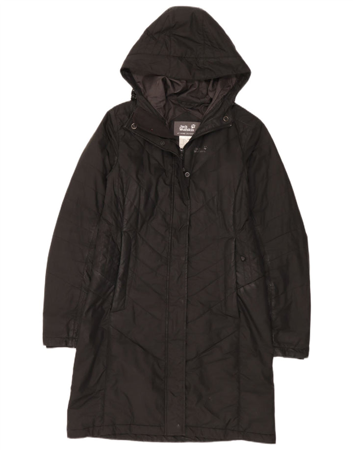 Jack Wolfskin Abrigo acolchado con capucha para mujer UK 10 Small Poliéster negro