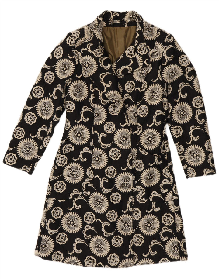 Vintage mujer abrigo Reino Unido 12 medio negro floral