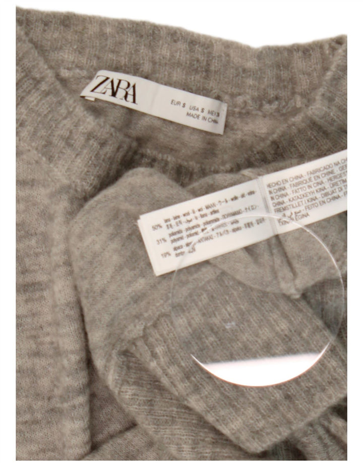 Zara Mujer Oversize Cuello Alto Jersey Jersey UK 10 Small Gris Lana