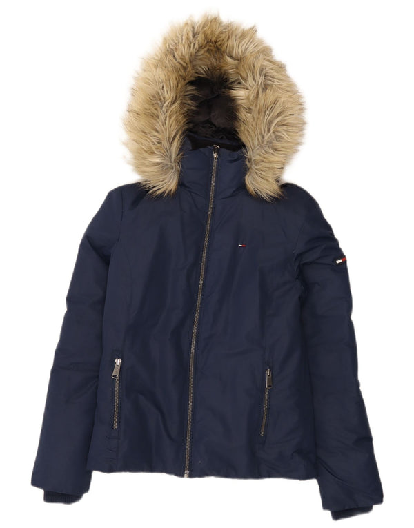 Tommy Hilfiger Chaqueta acolchada con capucha para mujer UK 6 XS Poliéster azul marino