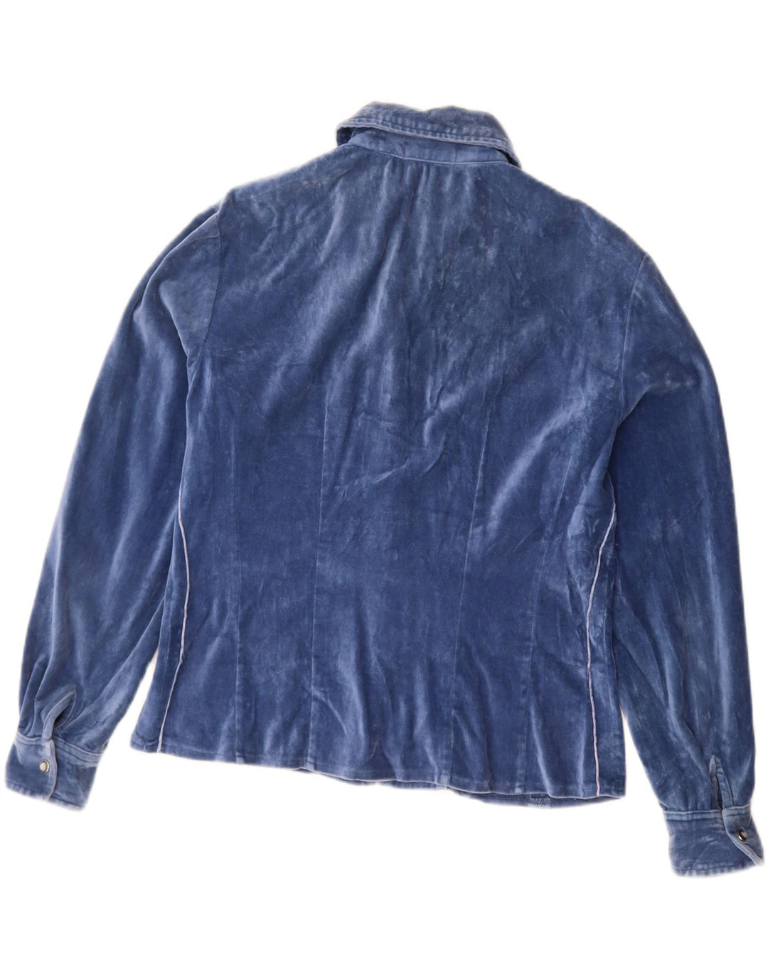 VINTAGE Camisa de terciopelo para mujer Reino Unido 14 Azul medio