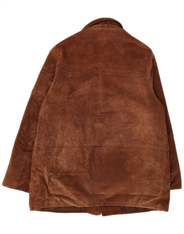 Vintage hombres ante cortavientos abrigo IT 56 3XL cuero marrón
