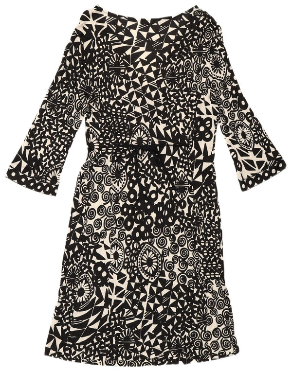 Marella Vestido acampanado de manga 3/4 para mujer UK 42 Mediano Negro Geométrico