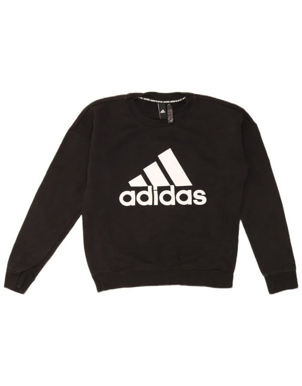 Adidas Sudadera de gran tamaño con gráfico para mujer UK 4/6 XS Algodón negro