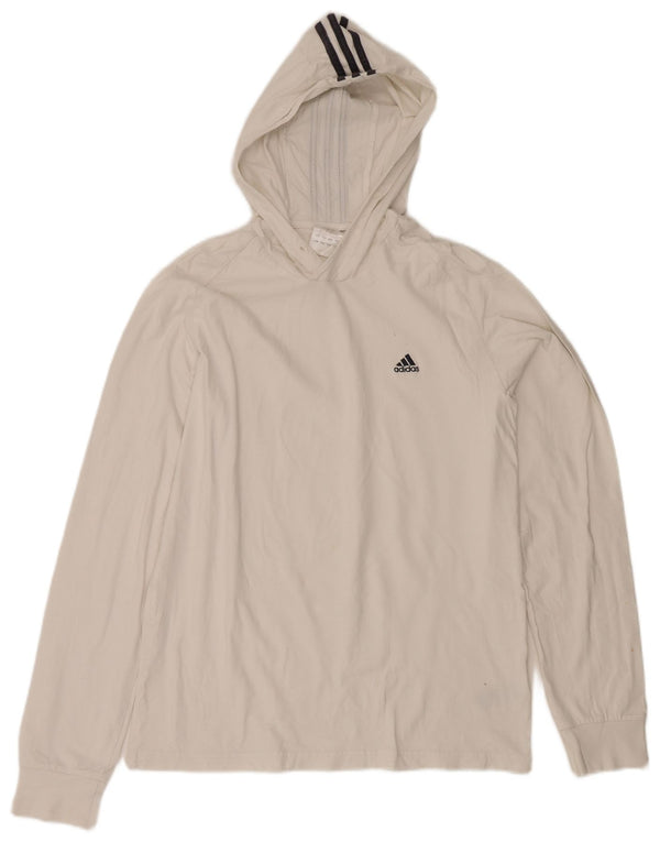 Adidas - Camiseta con capucha para hombre, manga larga, algodón blanco grande