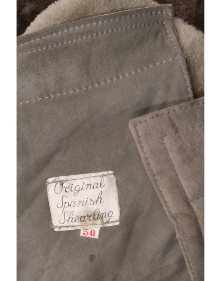 Vintage hombres shearling chaqueta EU 50 grande gris shearling