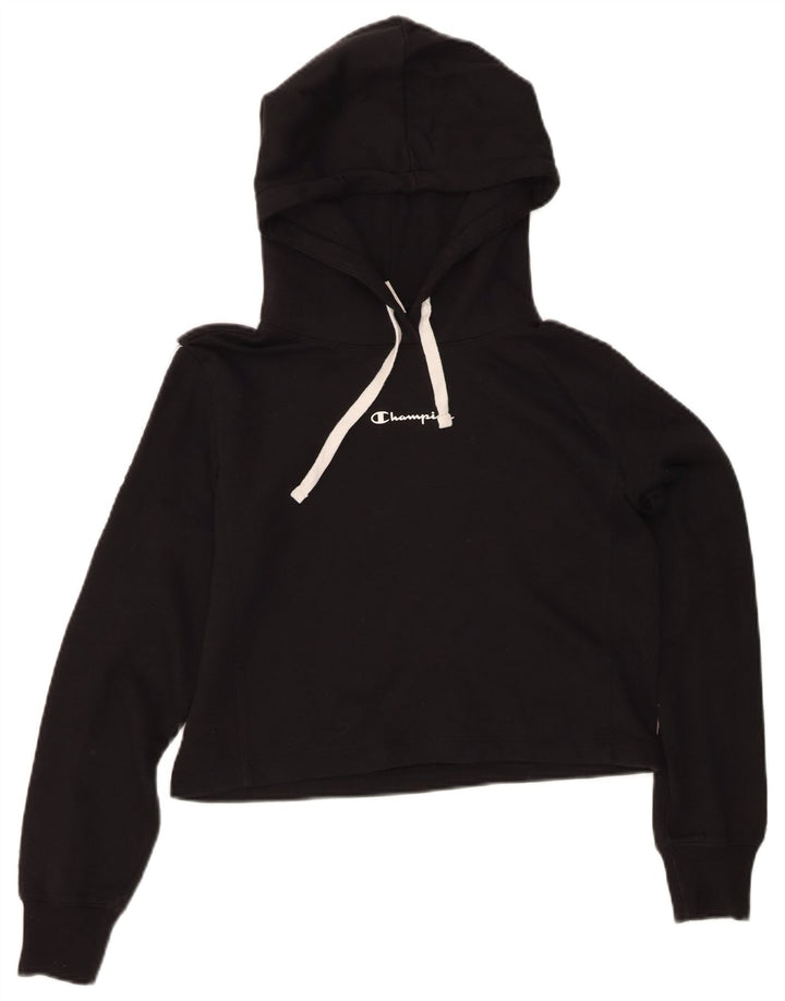 CHAMPION Womens Crop Hoodie Jumper UK 12 Medium Black