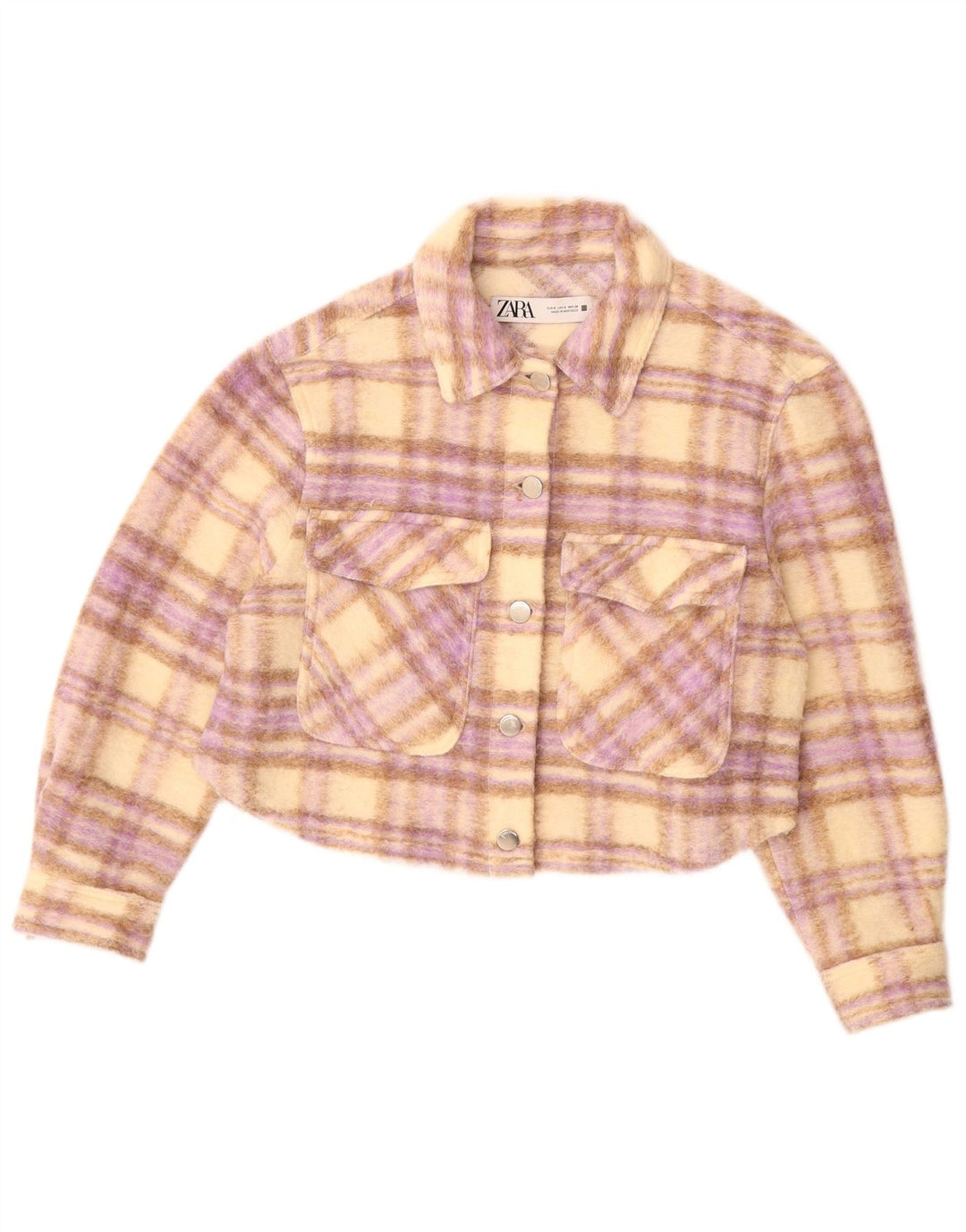 ZARA Chaqueta bomber corta extragrande para mujer UK 10 Small Beige Check Poliéster