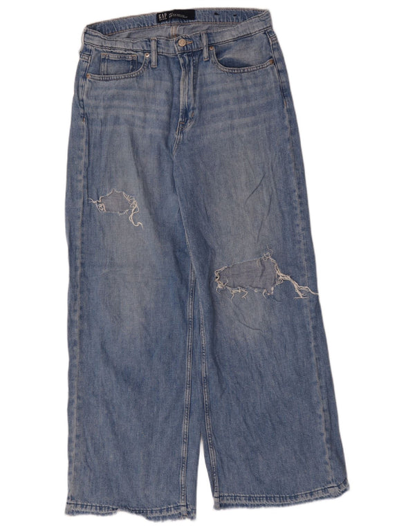 Gap Vaqueros desgastados de pierna ancha y talle alto para mujer W30 L29 Algodón azul