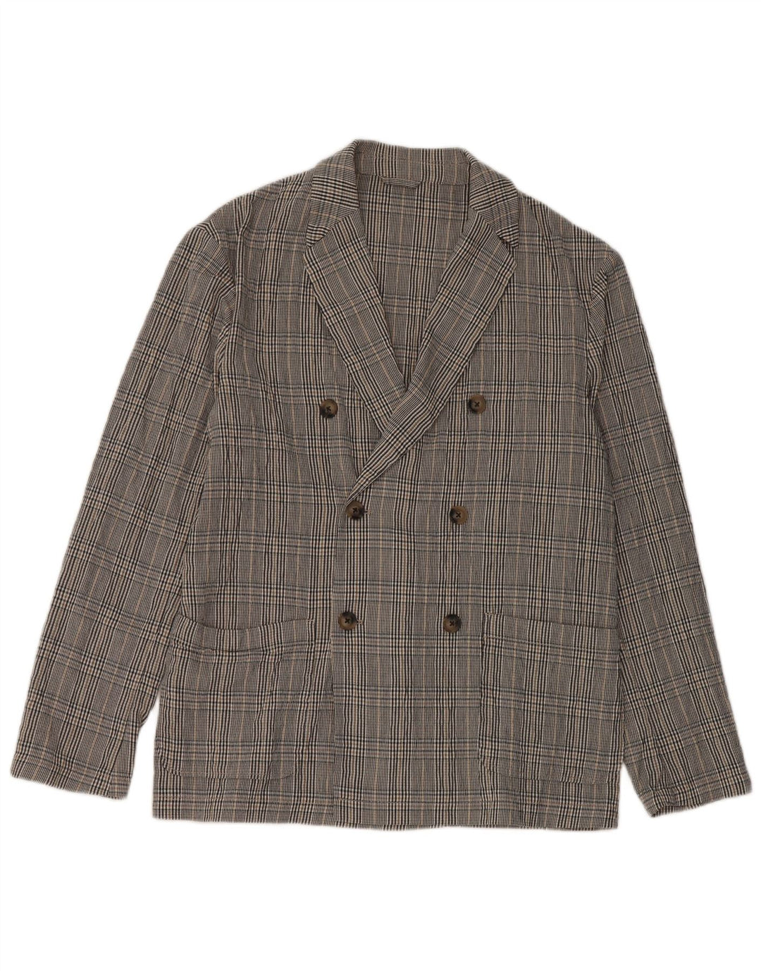 Zara Chaqueta tipo blazer con doble botonadura para hombre UK 38 Medium Black Check Cotton
