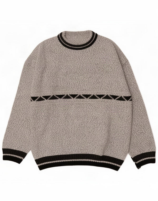 Vintage Mens Crew Neck Jumper Sweater XL Grey Flecked Acrylic