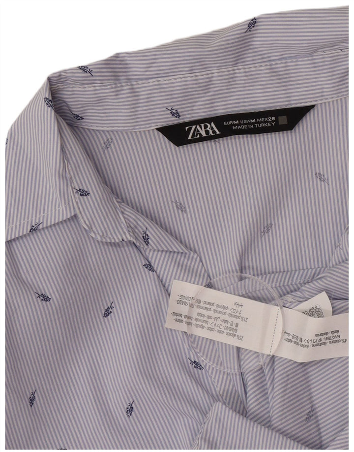 Zara Camisa Mujer UK 40 Algodón Rayas Azul Medio