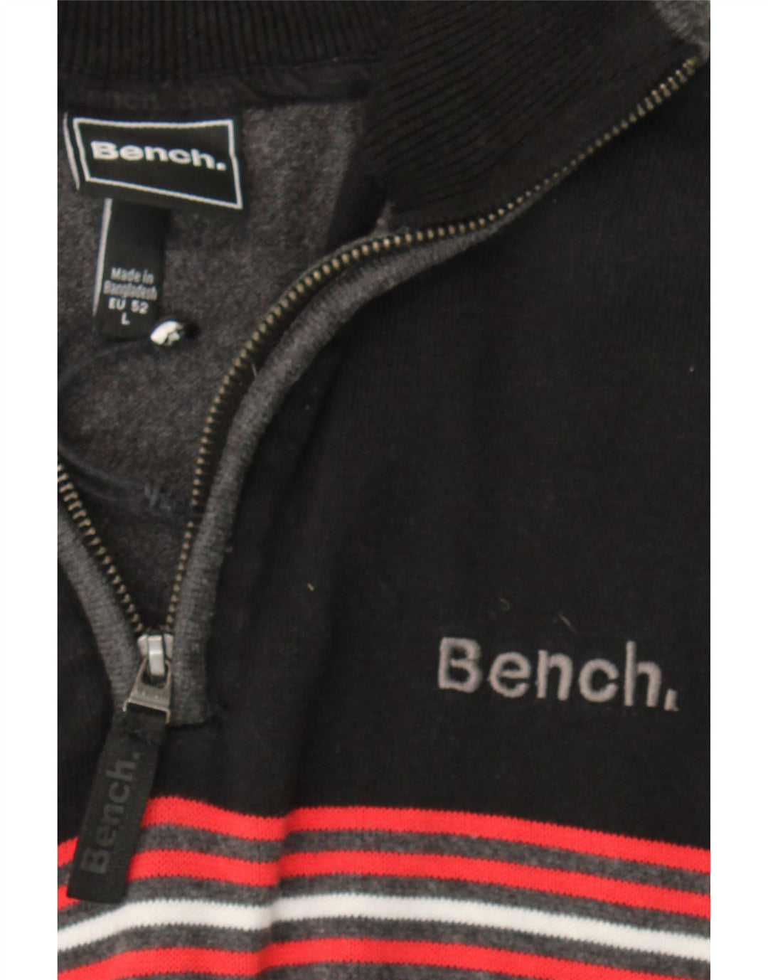 BENCH Mens Zip Neck Jumper Sweater Large Grey Colourblock Cotton Vintage Bench and Second-Hand Bench from Messina Hembry 