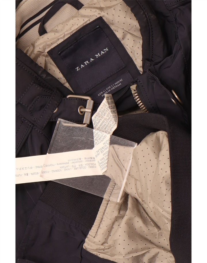 Zara Chaqueta Bomber para Hombre UK 40 Grande Poliéster Azul Marino