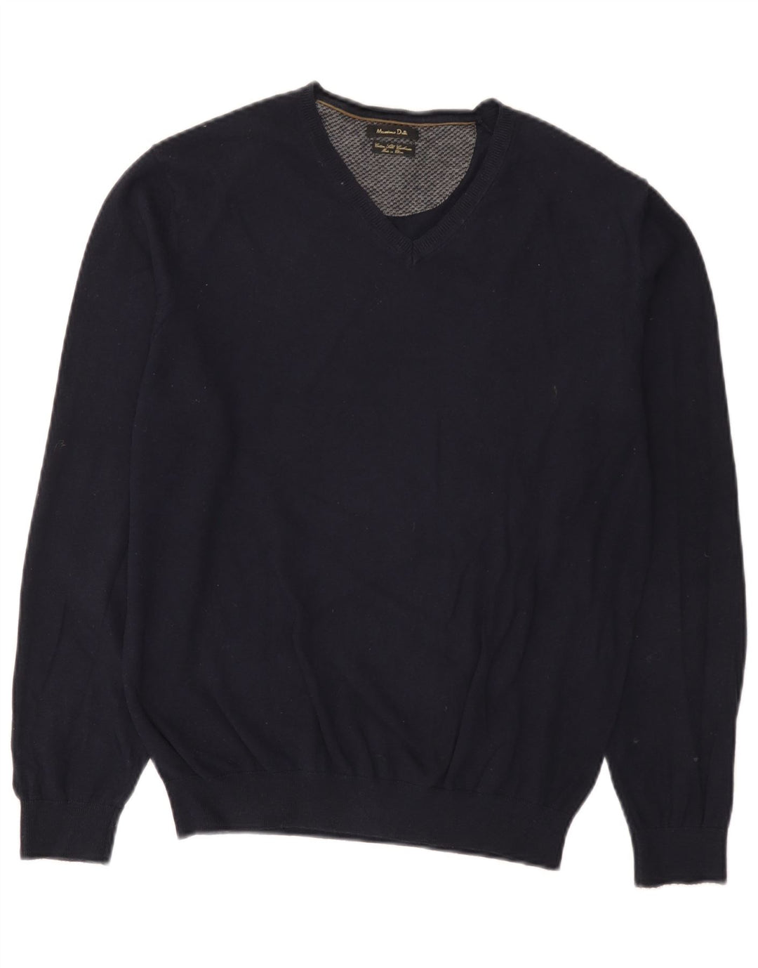 Massimo Dutti Jersey Con Cuello En V Hombre Large Azul Marino Algodón
