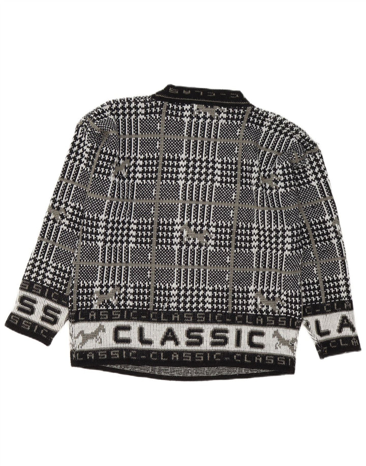 Vintage hombres gráfico cuello redondo jersey suéter grande negro cheque