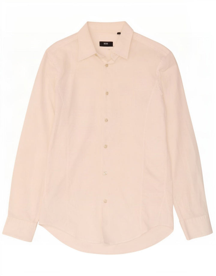 Hugo Boss Camisa elástica ajustada para hombre Talla 38 15 Algodón blanco mediano