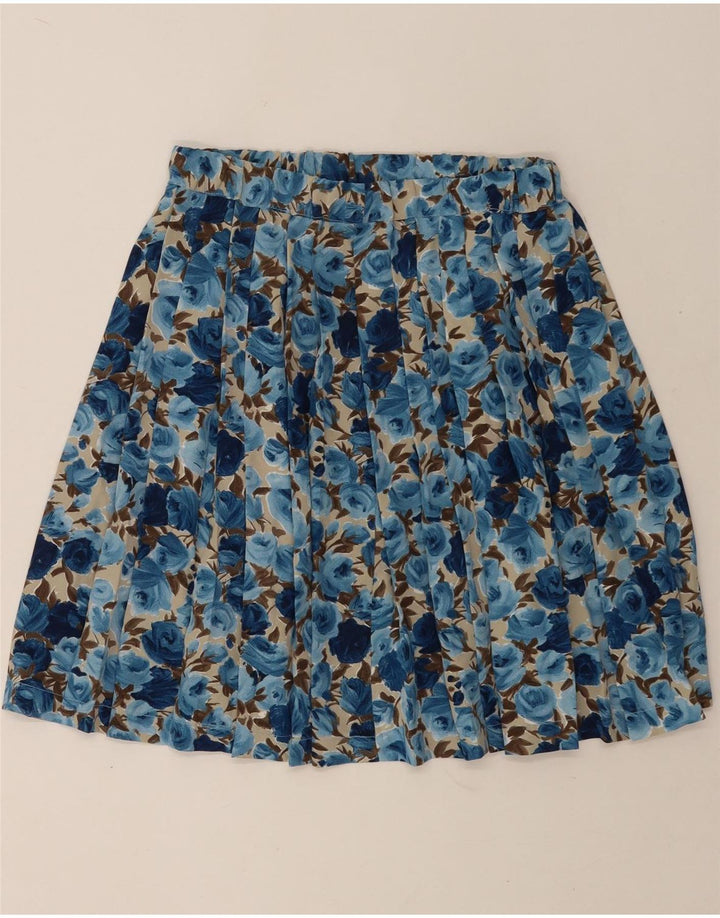Falda plisada vintage para mujer W28 azul medio floral