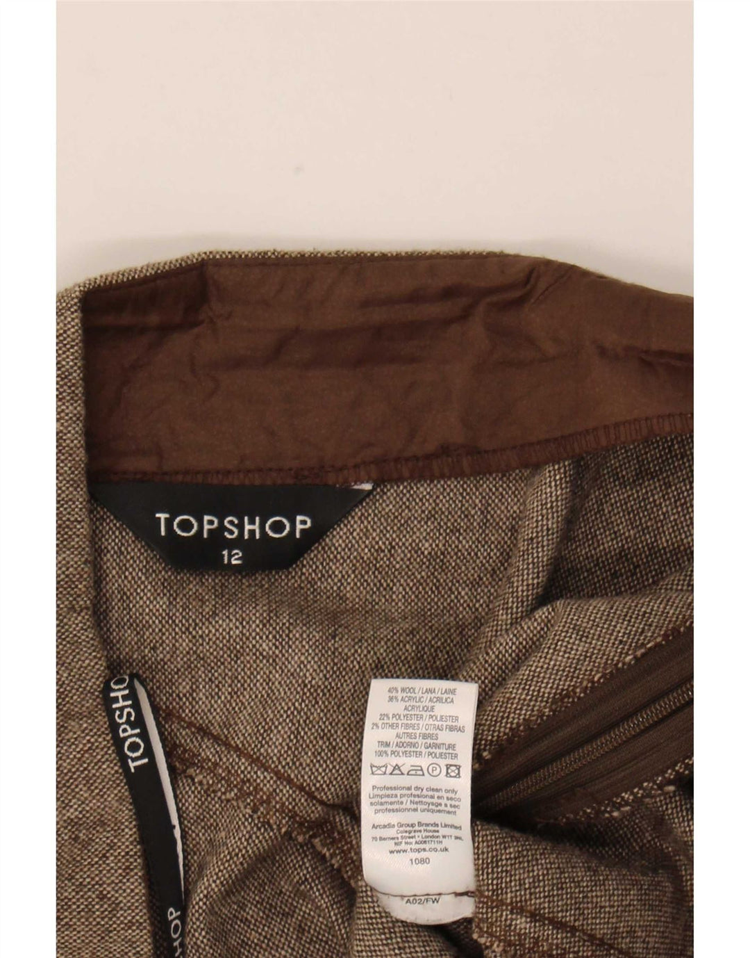 Topshop Falda acampanada para mujer UK 12 Medium W32 Lana marrón