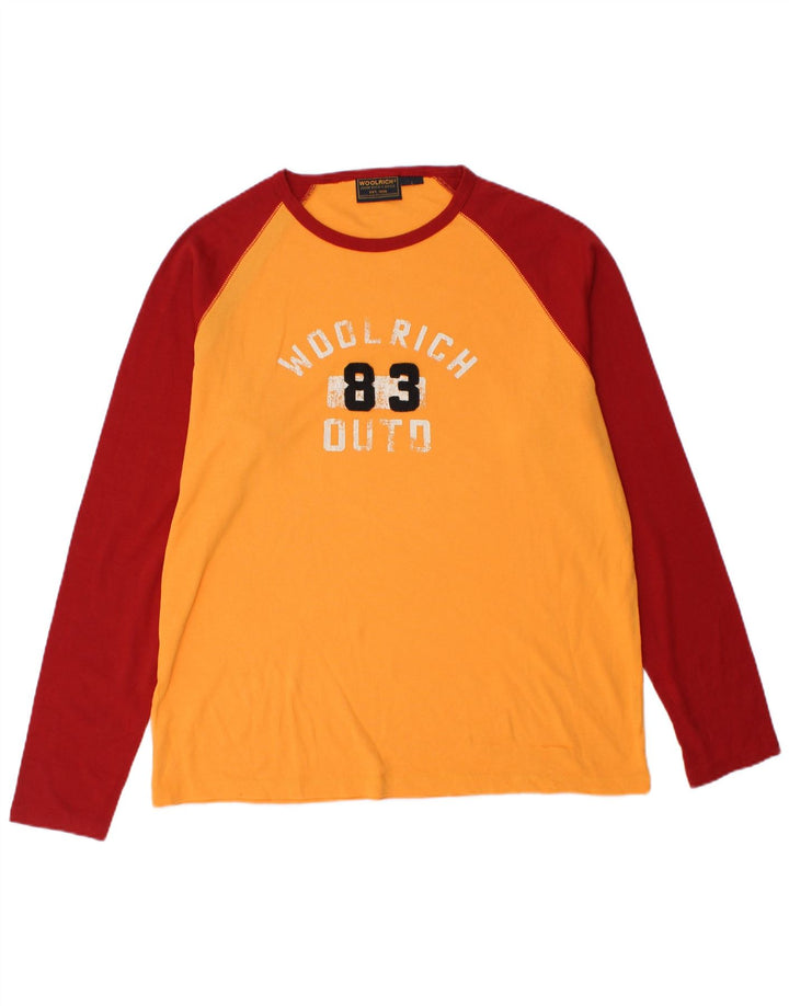 Woolrich Hombre Top gráfico de manga larga de algodón color block naranja grande