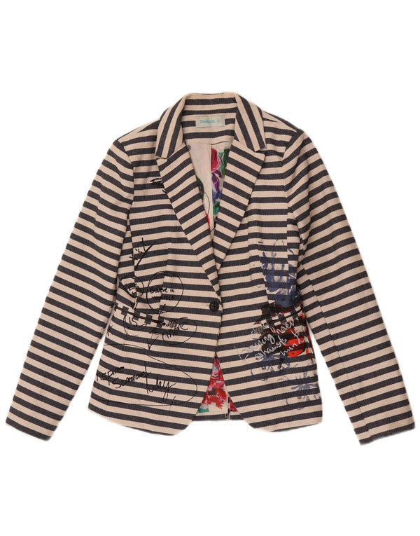 Desigual Chaqueta Blazer Gráfica para Mujer EU 38 Mediana Azul Marino A Rayas