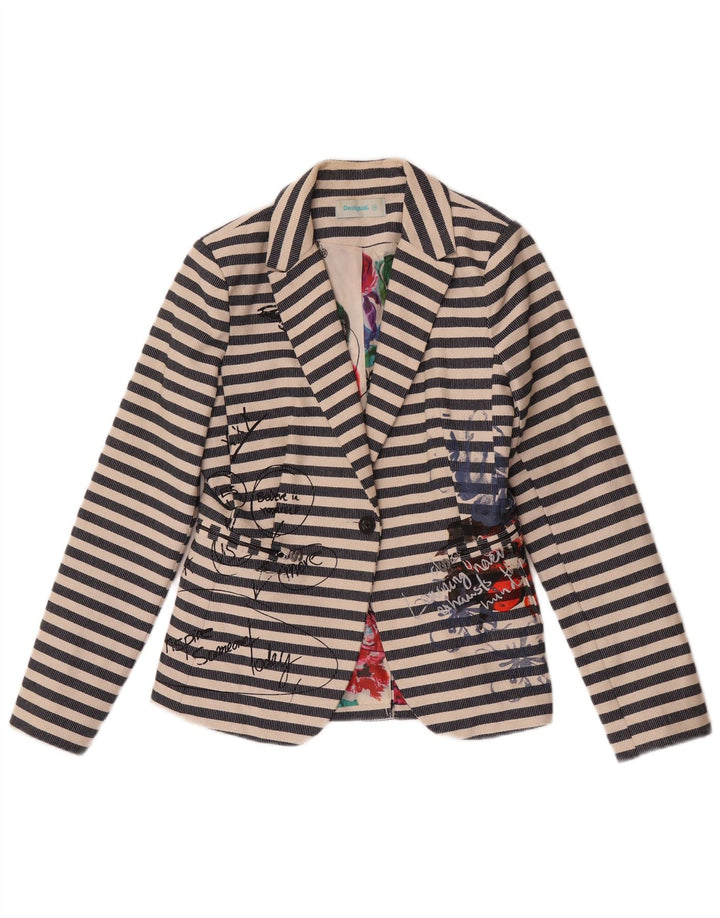 Desigual Chaqueta Blazer Gráfica para Mujer EU 38 Mediana Azul Marino A Rayas