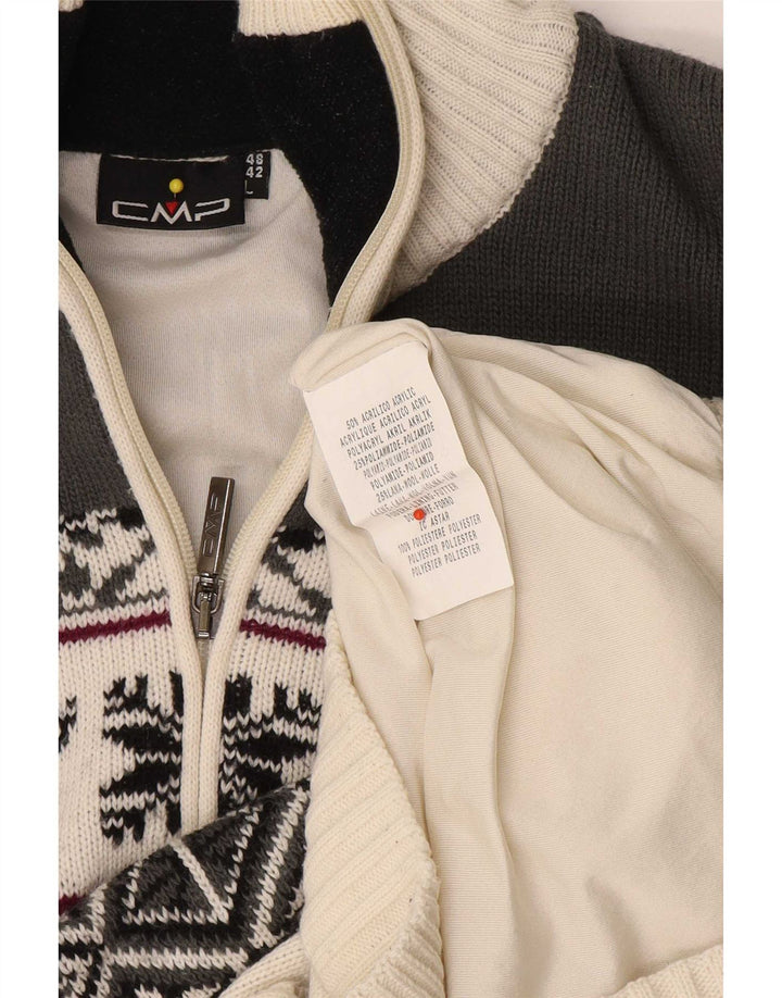 CMP Suéter tipo jersey con cuello y cremallera para hombre, tamaño grande, acrílico Fair Isle blanco