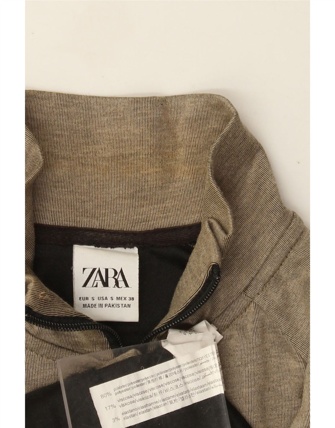 Zara Hombre Chándal Top Chaqueta Pequeña Poliéster Moteado Caqui