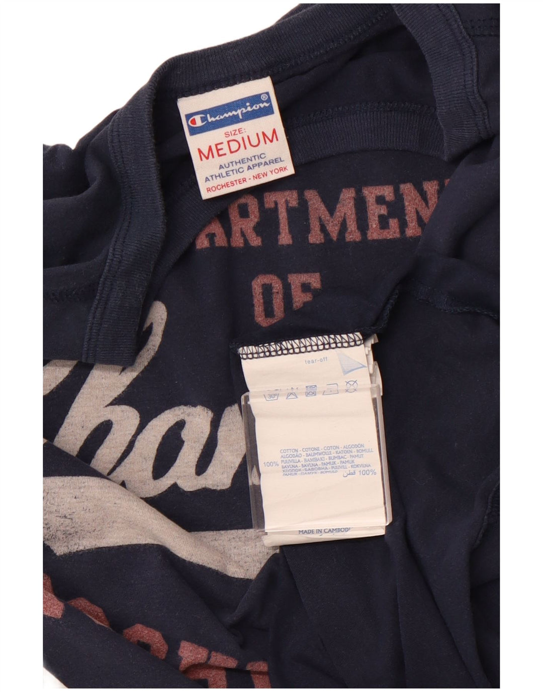 CHAMPION Hombre Rochester Graphic Top Manga Larga Medio Azul Marino Algodón