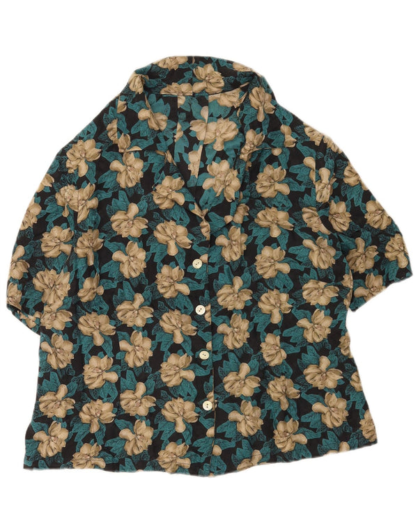 Vintage mujer camisa de manga corta Reino Unido 16 grande multicolor floral