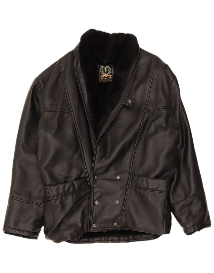 Chaqueta de piel de oveja de doble botonadura para hombre de Alta Moda UK 42 XL Piel de oveja negra
