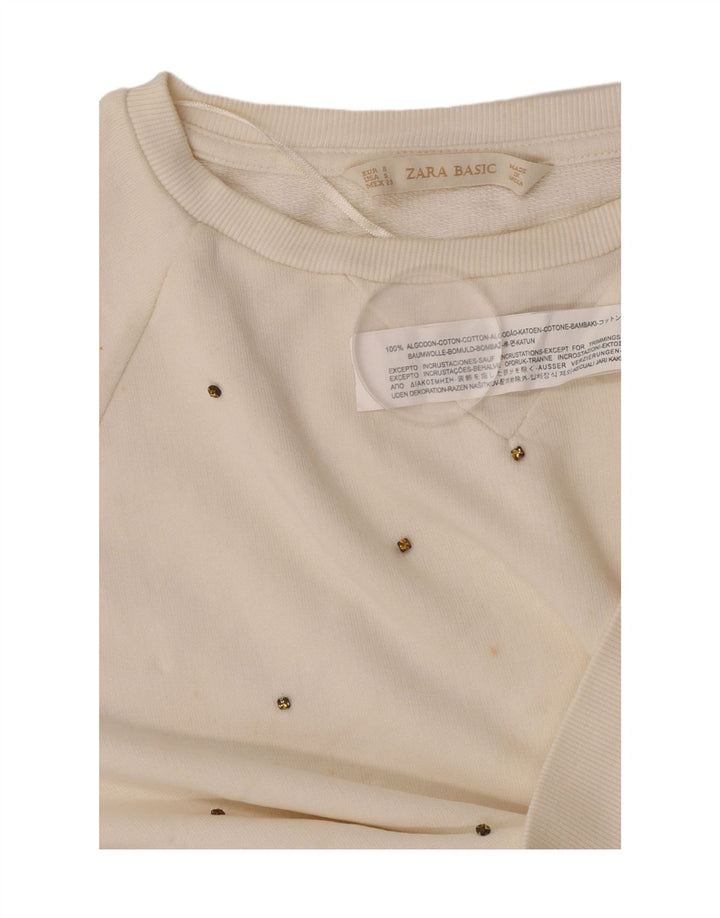 Zara Mujer Sudadera Jumper UK 10 Small Blanco Algodón