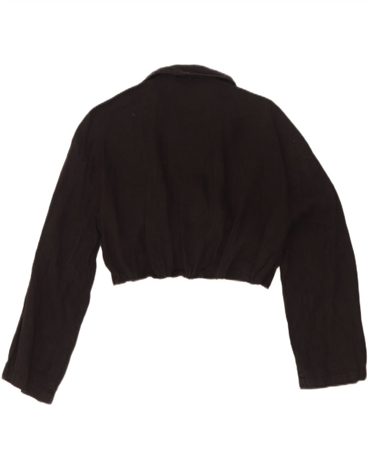 Zara Mujer Crop Wrap Shirt Blusa UK 42 Medium Negro