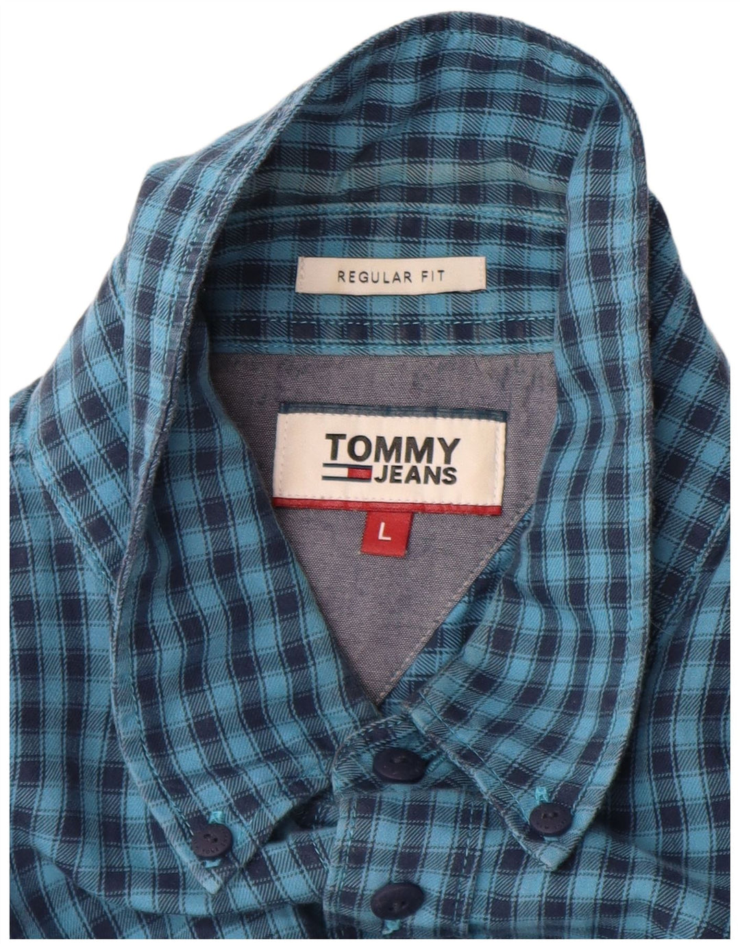 TOMMY HILFIGER Camisa de corte regular para hombre de algodón a cuadros azules grandes